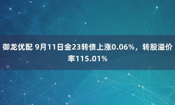 御龙优配 9月11日金23转债上涨0.06%，转股溢价率115.01%