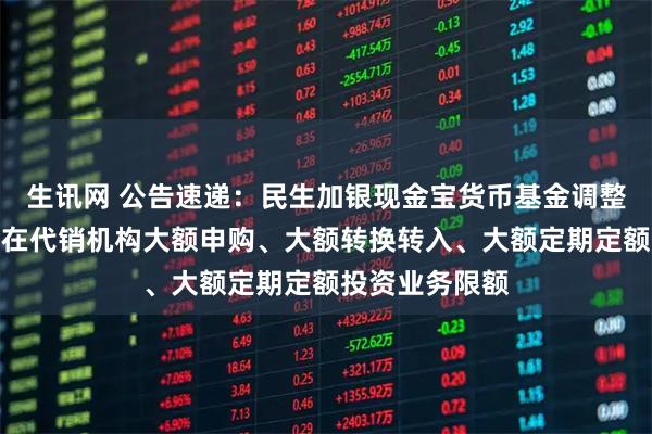 生讯网 公告速递：民生加银现金宝货币基金调整非个人投资者在代销机构大额申购、大额转换转入、大额定期定额投资业务限额